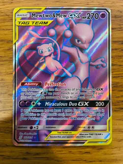 NM! Mewtwo & Mew GX (222/236) Unified Minds Tag Team Full Art Pokemon Card! - Image 1