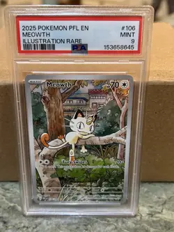 2025 POKEMON PFL EN-PHANTASMAL FLAMES ILLUSTRATION RARE #106 MEOWTH PSA 9 - Image 1