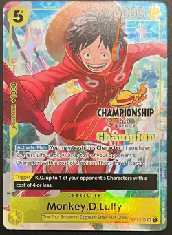 【Champion ver.】One Piece Luffy OP07-109 Promo Card "CS 25-26 Top Player Pack - Image 1