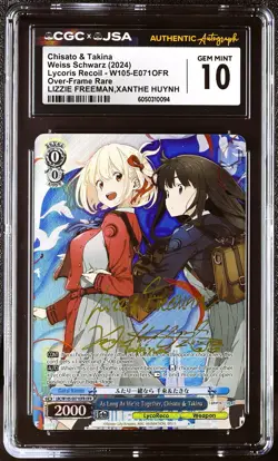 Weiss Schwarz CGC 10 Chisato & Takina OFR - Xanthe Huynh & Lizzie Freeman Auto - Image 1