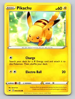Pikachu 065/202 Common Sword & Shield Pokemon LP - Image 1