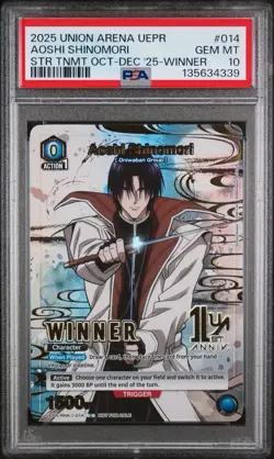 2025 Union Arena Winner Foil Aoshi Shinomori English UEPR/RNK-1-014 PSA 10 - Image 1