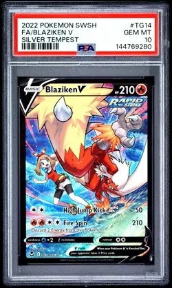 2022 POKEMON SWORD & SHIELD SILVER TEMPEST #TG14 FULL ART/BLAZIKEN V PSA 10 - Image 1