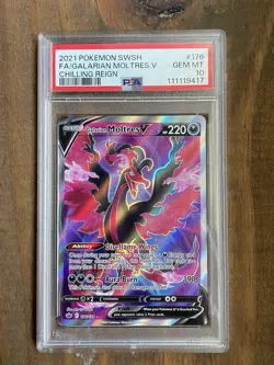 Pokemon 2021 Chilling Reign Full Art GALARIAN MOLTRES V #176 PSA 10 Gem Mint - Image 1
