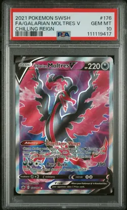 Pokemon 2021 Chilling Reign Full Art GALARIAN MOLTRES V #176 PSA 10 Gem Mint - Image 3
