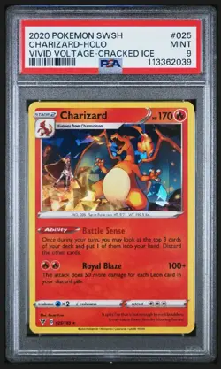 2020 POKEMON SWORD & SHIELD VIVID VOLTAGE CRACKED ICE #025 CHARIZARD-HOLO PSA 9 - Image 1