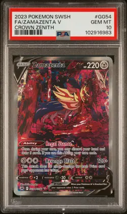 2023 POKEMON SWORD AND SHIELD CROWN ZENITH GG54 FULL ART ZAMAZENTA V PSA 10 - Image 1