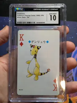 CGC 10 Ampharos Poker Playing Card Silver Deck King of Diamonds Japanese 1999 - Image 1