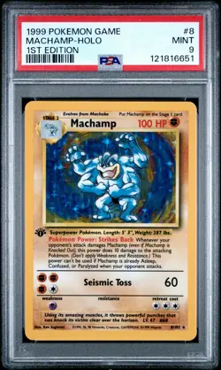 1999 POKEMON GAME 1ST ED #8 MACHAMP-HOLO PSA 9 - Image 1