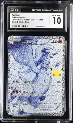 CGC 10 Reshiram 113/114 Celebrations Classic Collection Pokemon 2021 - Image 1