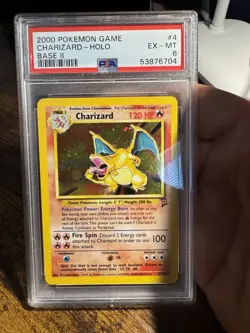 Pokemon Charizard Holo Rare Card #4 Base Set 2, PSA 6 EX-MT - Image 1