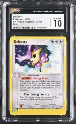 CGC 10 GEM MINT Delcatty EX Ruby & Sapphire 5/109 Holo Rare Graded Pokemon Card - Image 1