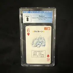 1996 Pokemon Rhyhorn Red Deck 6 of Hearts Pokemon Playing Cards Japanese CGC 8 - Image 1