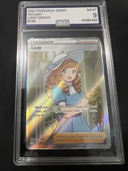 2022 Pokemon Lost Origin Lady #193 Full Art Trainer AGS 9 Mint Supporter Card - Image 1