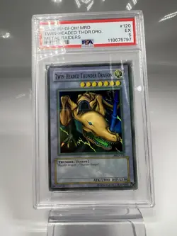Yugioh! Twin-Headed Thunder Dragon | FADED MISPRINT | MRD-120 Super Rare PSA 5 - Image 2