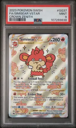 PSA 9 MINT Graded Pokemon 2023 Simisear VSTAR GG37/GG70 SWSH Crown Zenith - Image 1