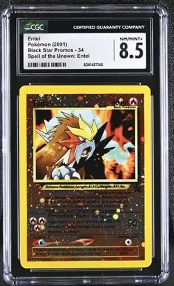 CGC 8.5 Entei 2001 Black Star Movie Promo 34 Reverse Holo Pokemon Card - Image 1