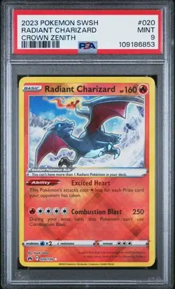 PSA 9 Mint Radiant Charizard 020/159 - English Pokemon Crown Zenith - Image 1