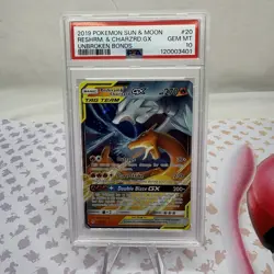2019 Pokemon Sun & Moon Reshiram & Charizard GX 20/214 PSA 10 Unbroken Bonds - Image 1
