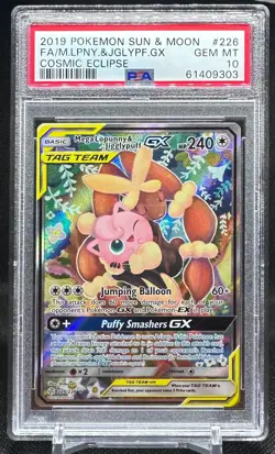 2019 POKEMON SUN & MOON COSMIC ECLIPSE FA/MEGA LOPUNNY & JIGGLYPUFF GX PSA 10 - Image 1