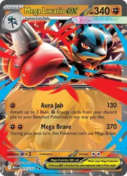 Pokemon TCG Mega Lucario ex 077/132 Mega Evolutions Half Art Double Rare Card - Image 1