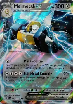153/197 MELMETAL EX DOUBLE RARE OBSIDIAN FLAMES POKEMON CARD - Image 1