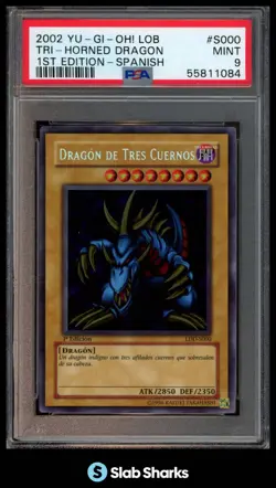 2002 YU-GI-OH! LOB SPANISH 1ST EDITION #LDD-S000 TRI-HORNED DRAGON PSA 9 - Image 1