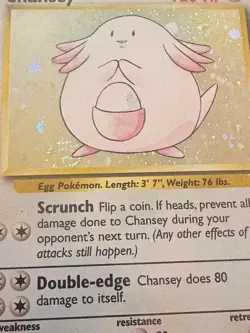 Chansey Base Set Holo Swirl 3/130 RARE Unlimited Pokemon TCG WOTC - DAMAGED!! - Image 2