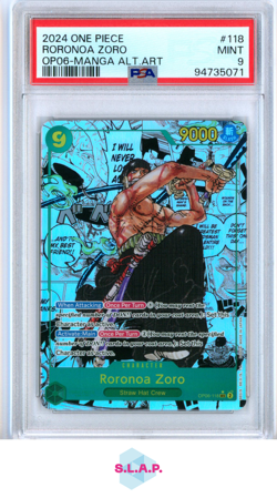 RORONOA ZORO MANGA ALT ART ONE PIECE OP06-WINGS OF THE CAPTAIN 2024 118 PSA 9 - Image 1