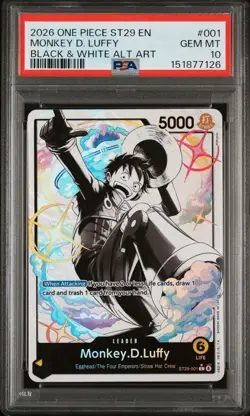 2026 ONE PIECE STARTER DECK ST29-BLACK/WHITE ALT ART #001 MONKEY D. LUFFY PSA 10 - Image 1