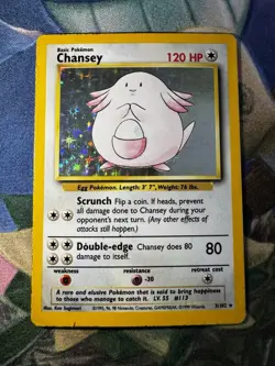 Pokemon Chansey Holo Unlimited Rare TCG Card Base Set 3/102 Vintage WOTC 1999 HP - Image 1