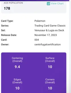 Paras 004/034 2023 Trading Card Game Classic Holo Venusaur Lugia GEM MINT 10 AGS - Image 3