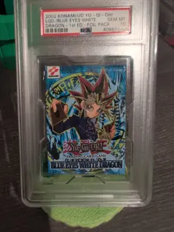 1st Ed 2002 Yu-Gi-Oh! Legend Of Blue Eyes White Dragon LOB Booster Pack PSA 10 - Image 1