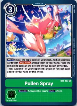 Pollen Spray BT4-107 Green Rare Option Digimon CCG Card - Image 1