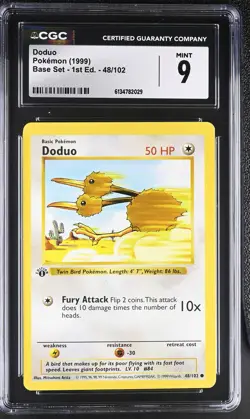CGC 9 MINT Doduo 48/102 Base Set 1st Edition Shadowless Pokemon Card - Image 1