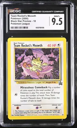 CGC 9.5 MINT+ Team Rocket's Meowth 18 Wotc Black Star Promo Pokemon Card - Image 1