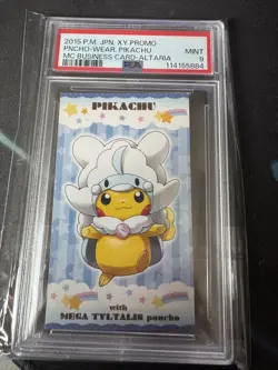 Poncho-Wearing Pikachu Altaria Pokemon 2015 MC Business Card Japanese PSA 9 - Image 1