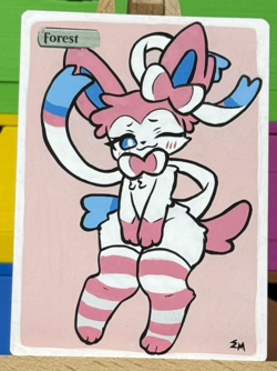 Hand Painted Altered Art Mtg land card Anime girl Forest - Image 1