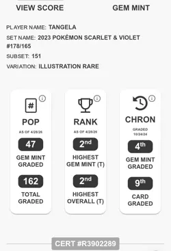 Tag 10 Pokemon TCG Tangela 178/165 Scarlet & Violet 151 Rare Card Rank 2! - Image 3