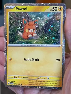 POKEMON PAWMI 074/193 COMMON COSMOS HOLOFOIL WITH SWIRL NM PALDEA EVOLVED CARD - Image 1