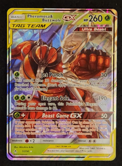 2019 Pokemon Unbroken Bonds Pheromosa & Buzzwole GX Tag Team #1/214 EX-NM - Image 1