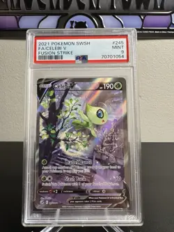 2021 POKEMON SWORD & SHIELD FUSION STRIKE #245 FULL ART/CELEBI V PSA 9 - Image 3
