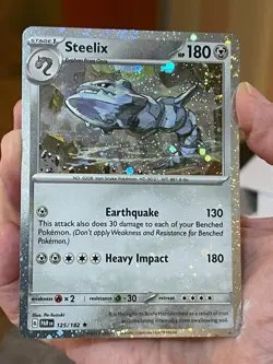 POKEMON STEELIX 125/182 RARE COSMOS HOLO BLEED WITH 3 SWIRL IN BORDER AREA NM - Image 1