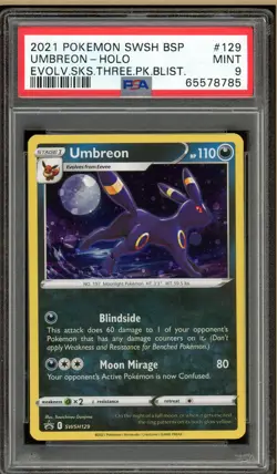 Pokemon - Umbreon Holo Three Pack Blister Evolving Skies #129 PSA 9 - Image 1