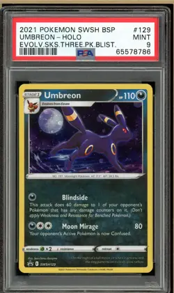 Pokemon - Umbreon Holo Three Pack Blister Evolving Skies #129 PSA 9 - Image 1