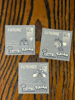 Pokemon 1999 Artbox Series 1 Stickers Poliwag Poliwrath full evolution rare set - Image 2