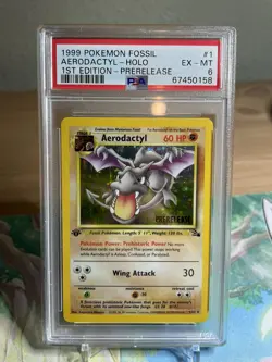 1999 Pokemon Fossil Aerodactyl Holo 1st Edition Prerelease #1 PSA 6 - Image 2