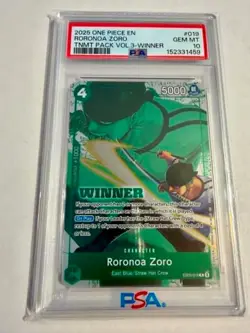 One Piece TCG Roronoa Zoro (WINNER Pack 2025 Vol. 3) EB02-019 PSA 10 - Image 1