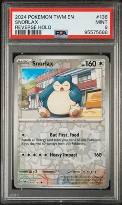 2024 Pokemon TWM EN Snorlax REVERSE HOLO 136/167 PSA 9 MINT - Image 1