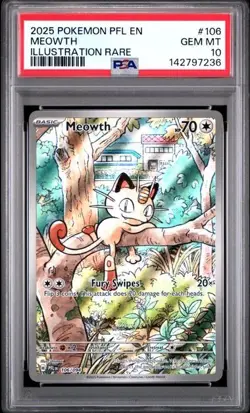 2025 POKEMON PFL EN-PHANTASMAL FLAMES ILLUSTRATION RARE #106 MEOWTH PSA 10 - Image 1